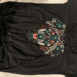 Style & Co Black Peasant top with embroidery